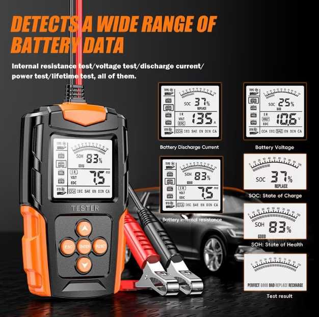Тестер аккумуляторных батарей 12 В/24 В (FBT-200)