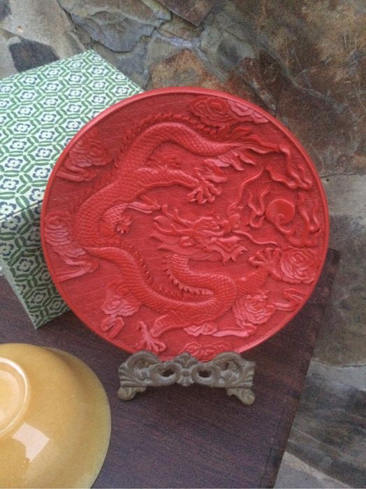 Prato Dragão Cinnabar China Séc XIX 15,1 cm