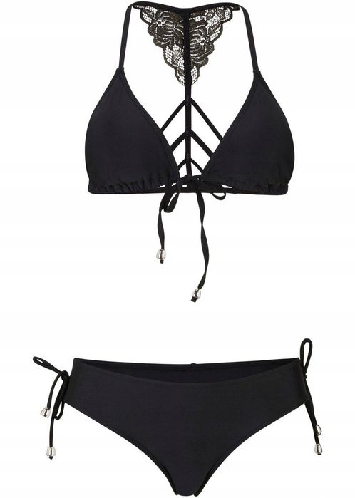 B.P.C czarne bikini wiązane z koronką trójkątne miseczki ^38 (75B)