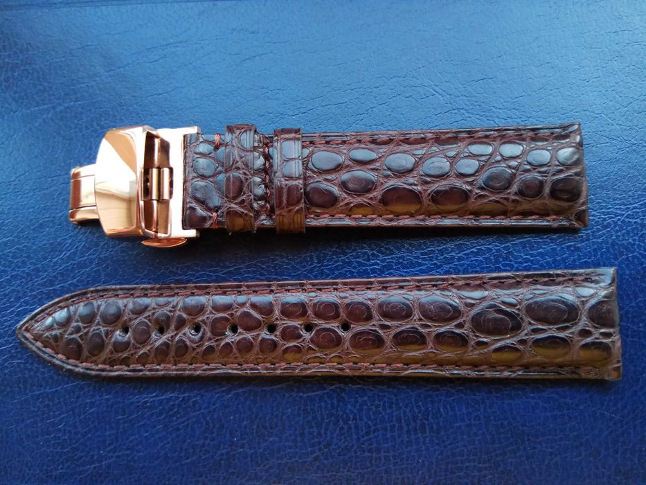 Коричневый ремешок из нат. крокодиловой кожи с золотистой застежкой