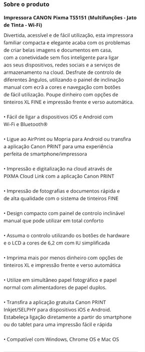 Impressora Canon Pixma TS5151 (Multifunções - Jato de Tinta - Wi-Fi)