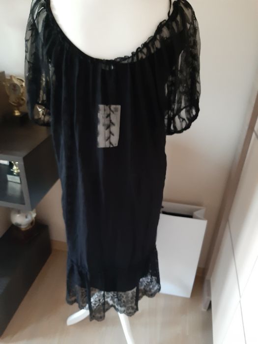 Sukienka czarna Zara L oversize koronka nowa boho klasyk unikat