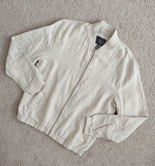 Lniana kurtka bomberka H&M len 100%  Bomber Jacket lino lin Len Lniana bomberka męska S