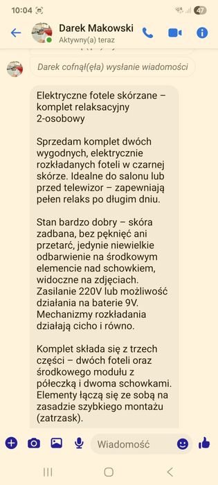 Komplet wypoczynkowy elektryczny