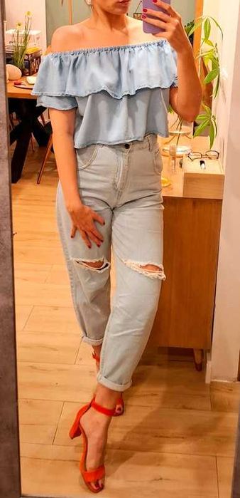 ZARA cropp top bluzka z falbaną hiszpanka oversize