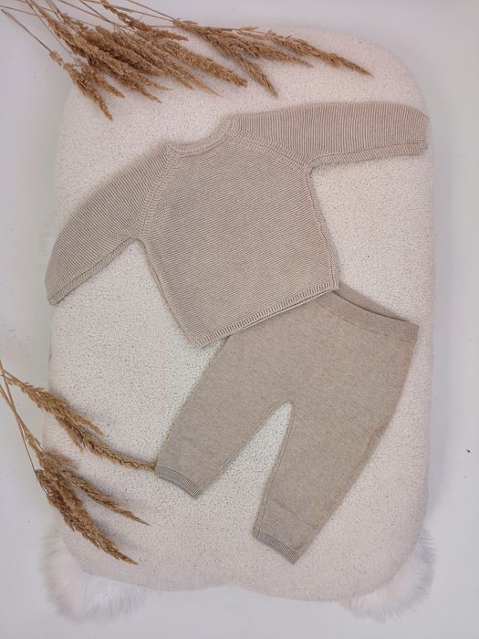 Nowy Komplet H&M roz. 74 z metką, Sweterek i spodnie, Bawełna, Beż