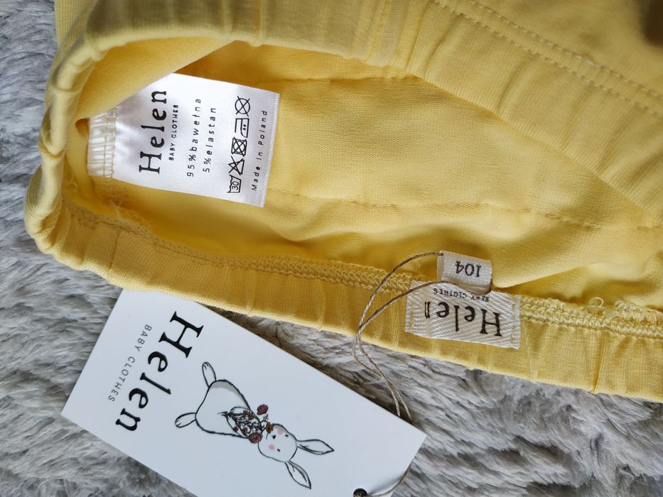 Nowe legginsy z falbankami/żółte/koronka/Wielkanoc/lato/Helen/r.104