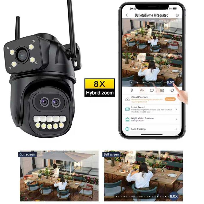 Вулична WiFi камера Anbiux A33HS 12мп 3 об'єктиви Zoom 8х+карта 64ГБ