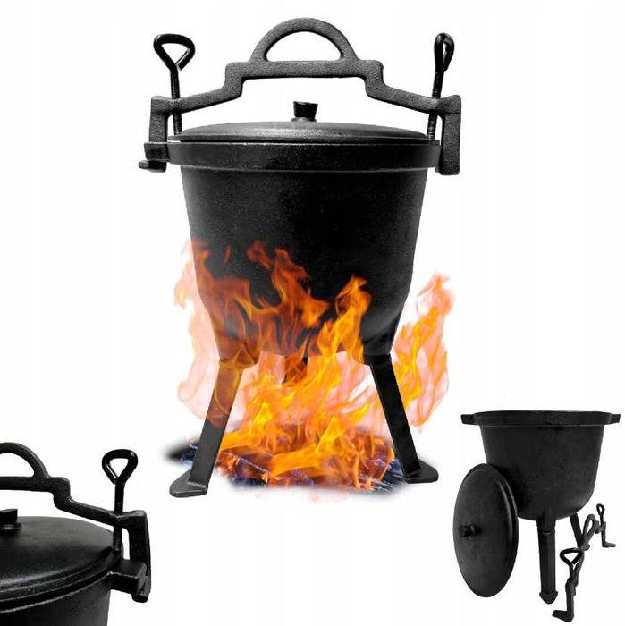 Kociołek myśliwski żeliwny 15L garnek ognisko grill duży