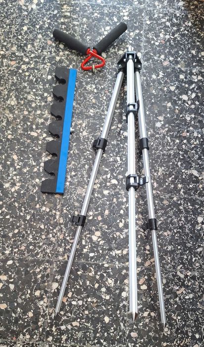 Suporte telescópico para canas, alumínio + dois acessórios-Novo