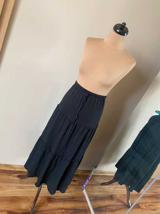 Maxi dluga czarna bawelna spodnica falbany xxxl 46 48 +size na gumce