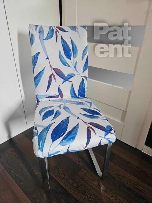 Pokrowce na krzesła elastyczne 4 sztuki wzorzyste biało niebieskie