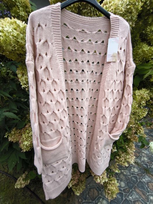 Kardigan ażurowy pudrowy róż teksturowany made in italy M/xxl