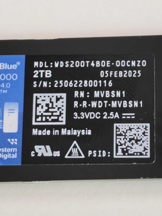 Nowy Dysk WD Blue SN5000 SSD 2TB M.2 PCIe NVMe Gen4 WDS200T4B0E
