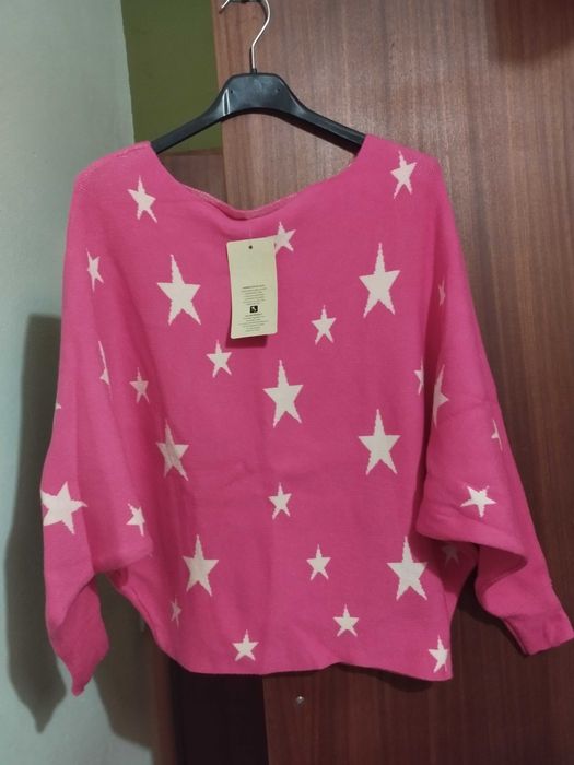 Camisola malha rosa fúcsia com estrelas nova