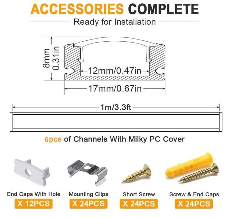 Profil aluminiowy LED 1 m 6 szt. U do taśm LED 12 mm