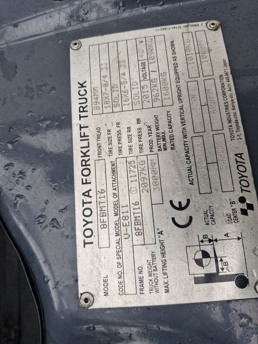 Навантажувач електричний Toyota 8FBМT16  погрузчик Тойота 2778 мот/год