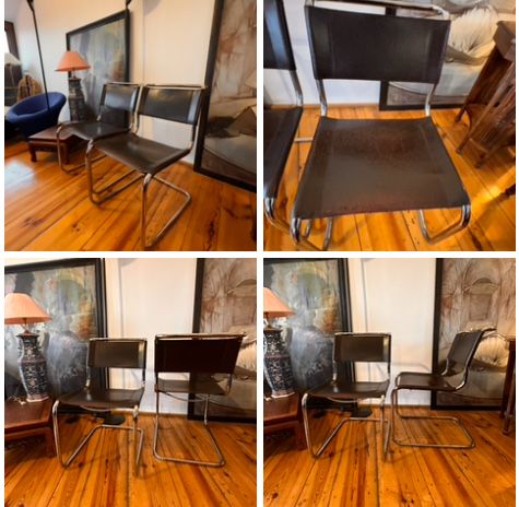 Thonet S33 Mart Stam krzesło Bauhaus. Skóra w kolorze ciemny brąz