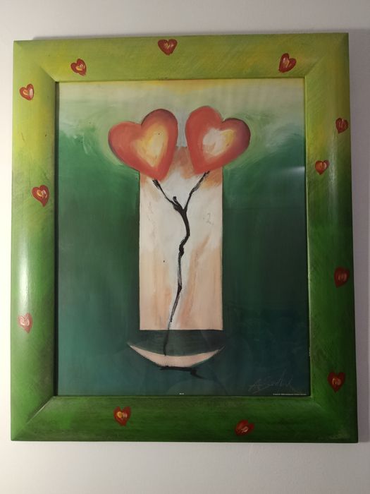 Quadro Corações e Amor - Moldura Verde Pintada à