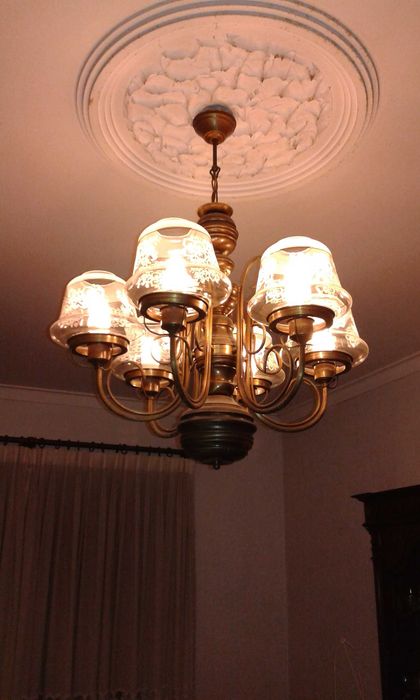 Candeeiro de tecto de 6 globos, em bronze - vintage