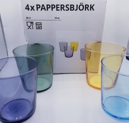 Conj 12 Copos Vidro, várias cores - PAPPERSBJÖRK - NOVO