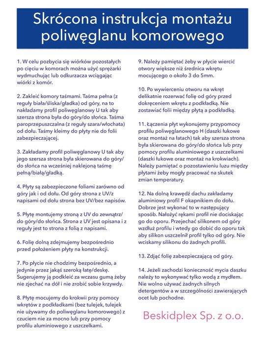 Poliwęglan komorowy bezbarwny, brąz, grafit, mleczny 4,6,8,10,16,20,25