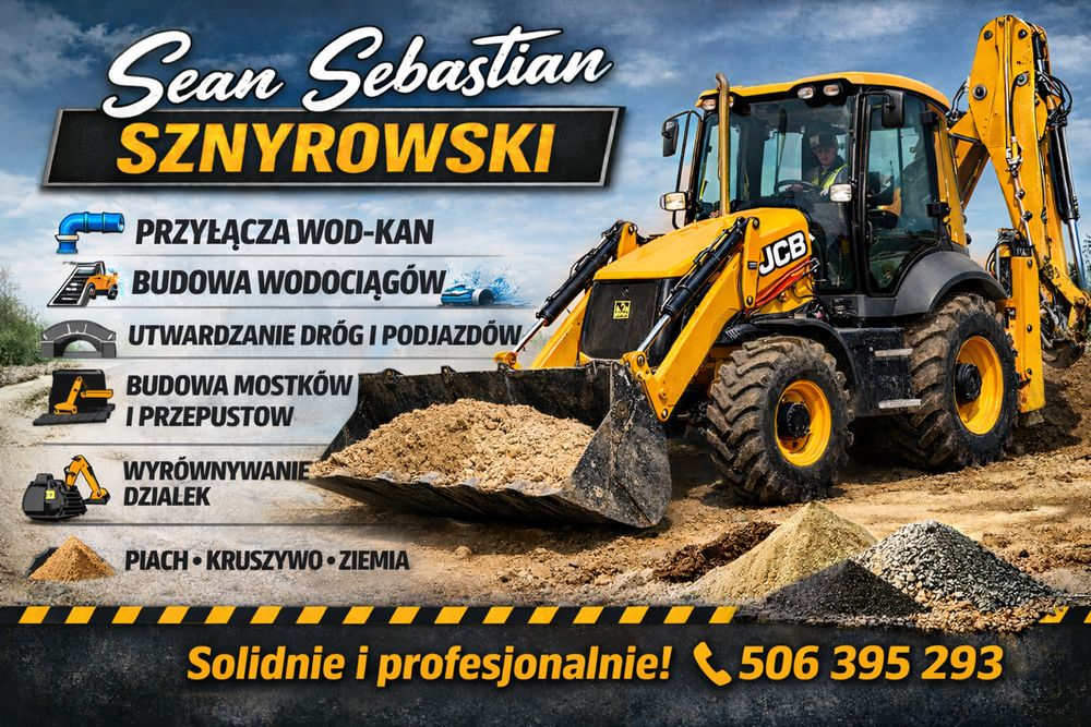 Usługi Koparko-Ładowarką JCB 3cx . Roboty ziemne i transport