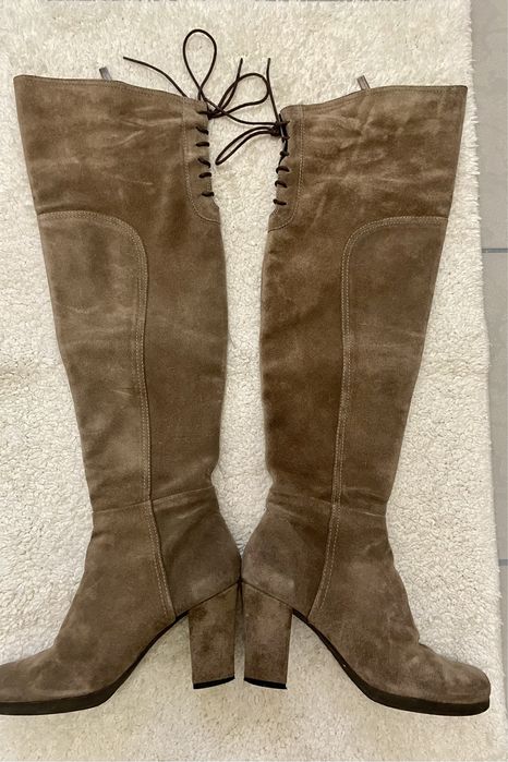 Сапоги ботфорды, замшевые, бежевые