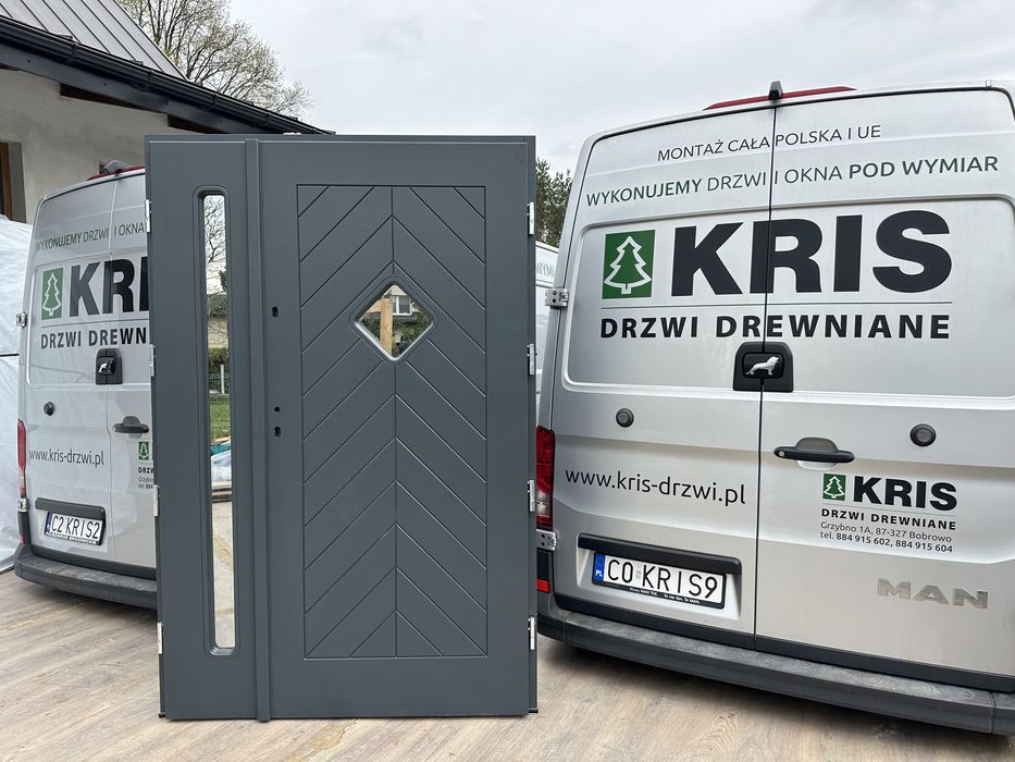 Drzwi zewnętrzne drewniane dwuskrzydłowe NA WYMIAR Cała Polska montaż