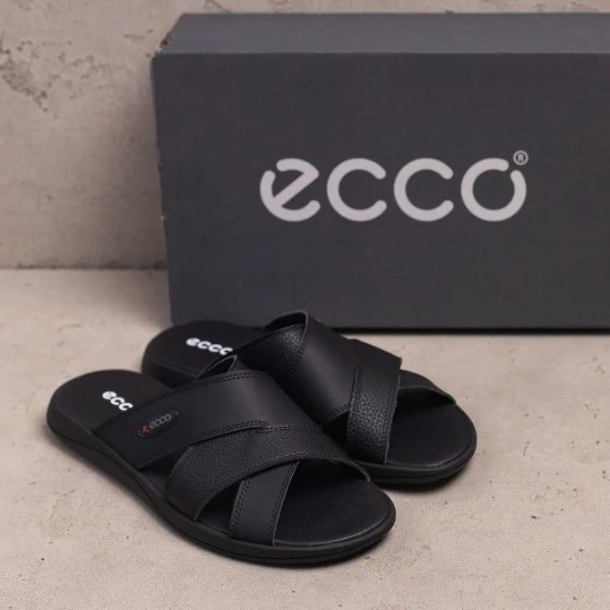 Стильные летние шлепанцы мужские черные Ecco, шлепки на лето