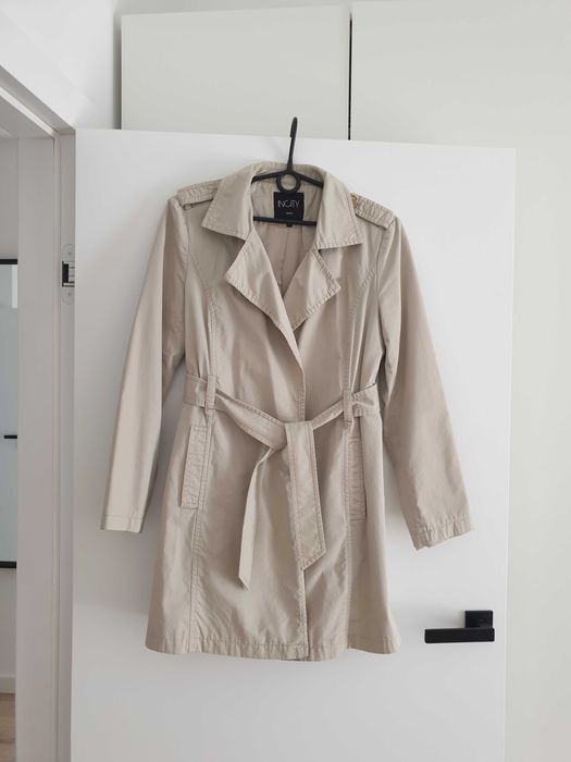 Jasnobeżowy bawełniany Płaszcz damski Trencz Rozmiar 38/S/44