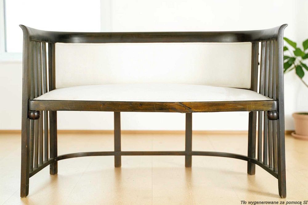 Sofa drewniana tapicerowana 2-osobowa 120 cm oryginał secesja wiedeńska M. Kammerer wyprzedaż hotel Rialto 41.1641