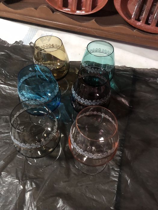 Conjunto de jarro e copos + copos de brandy e garrafa cristal d’arques