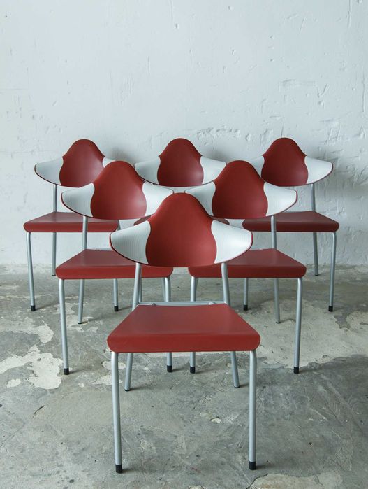 Krzesła drabert vintage design ratro czerwone metalowe białe