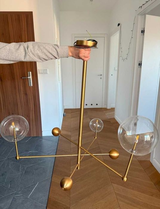 Lampa sufitowa 3 kule , planety, złota, żyrandol