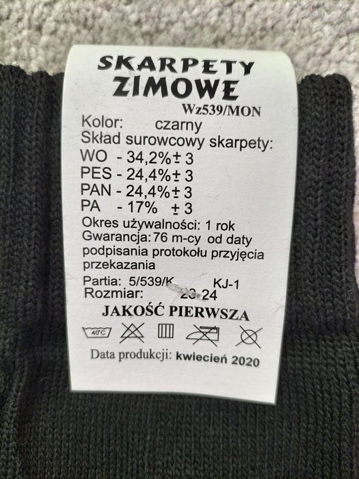 Skarpety wojskowe zimowe r. 38