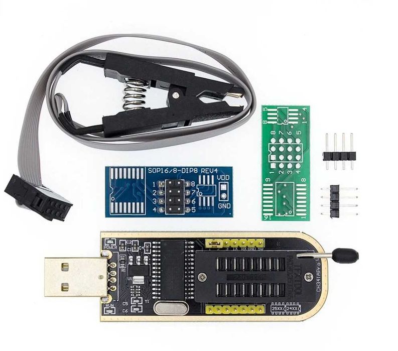 Програматор CH341A 24 25 FLASH EEPROM з прищіпкою адаптером