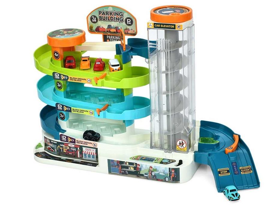 Великий ігровий набір 2в1: паркінг+трек (кермо, трек, ліфт, 6 машинок)