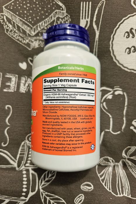 Now Foods ашваганда ксм 66 KSM-66 Ashwagandha 600 мг 90 капсул