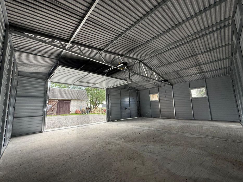 garaż blaszany 6x5, 6x6 dwuspadowy brama segmentowa grafit
