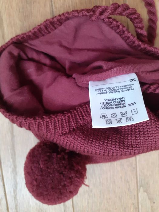 Czapeczka niemowlęca My Basic rozm 42-46 cm, bordowa, 100% merino