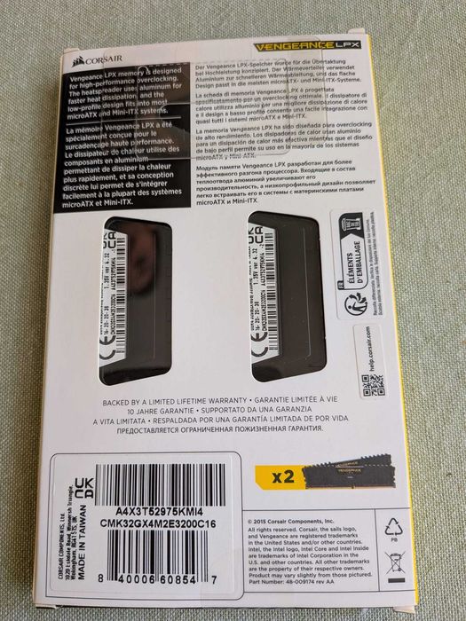 Memórias Corsair Vengeance LPX DDR4 32GB (2x16GB) 3200MHz — Novas / Seladas