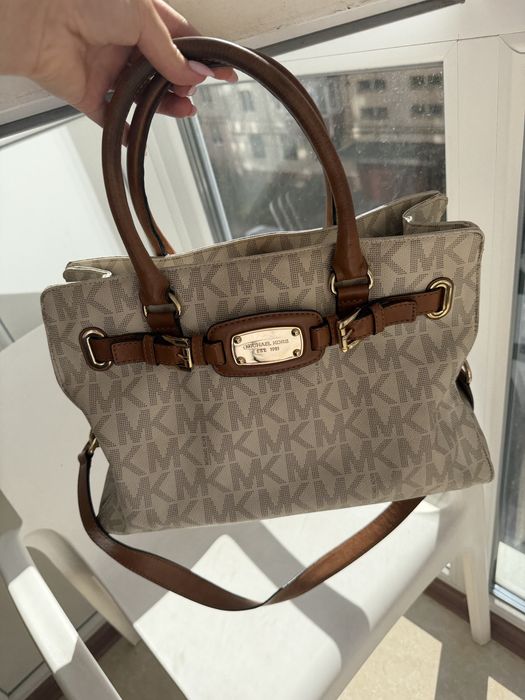 Сумка Michael Kors велика, бежево-коричнева, шкіра