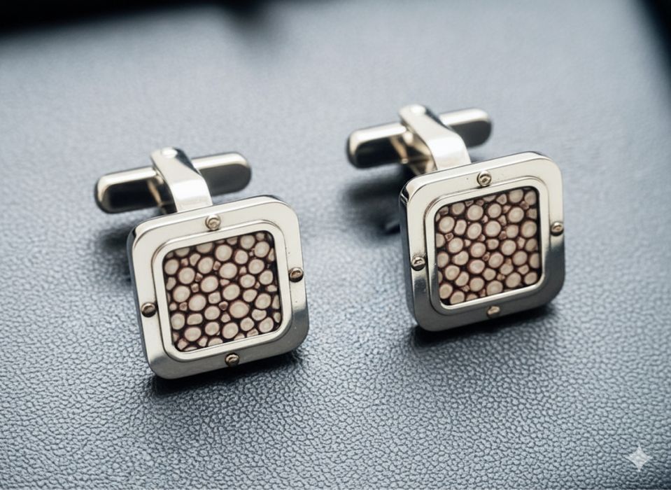 Запонки Baraka зі шкірою ската та рожевим золотом, Італія