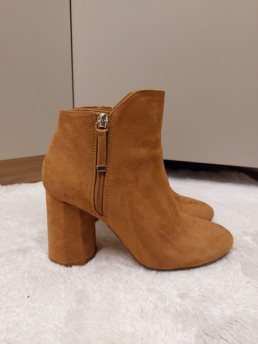 Brązowe botki 37 brązowe buty na obcasie 37,5 zamszowe botki na słupku