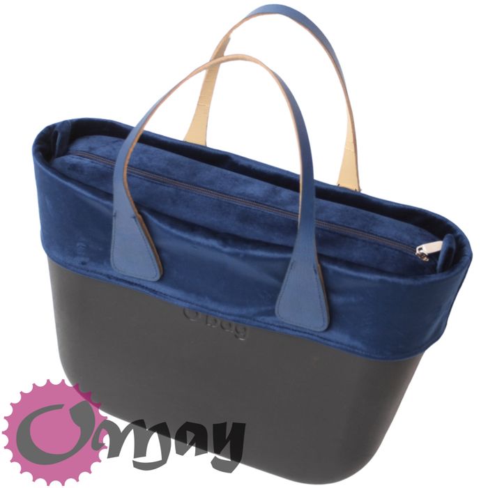 Granatowy Welur organizer do OBAG MINI +OPASKA 2 kieszenie wkład OMAY