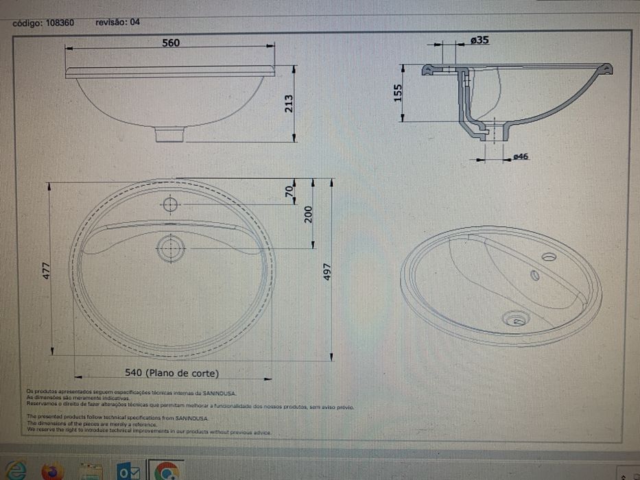 Lavatório de Encastrar Sanindusa