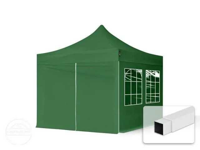 3x3 m Namiot Ekspresowy, Ogrodowy, Stal 30 mm, 4 ściany, ciemnozielony