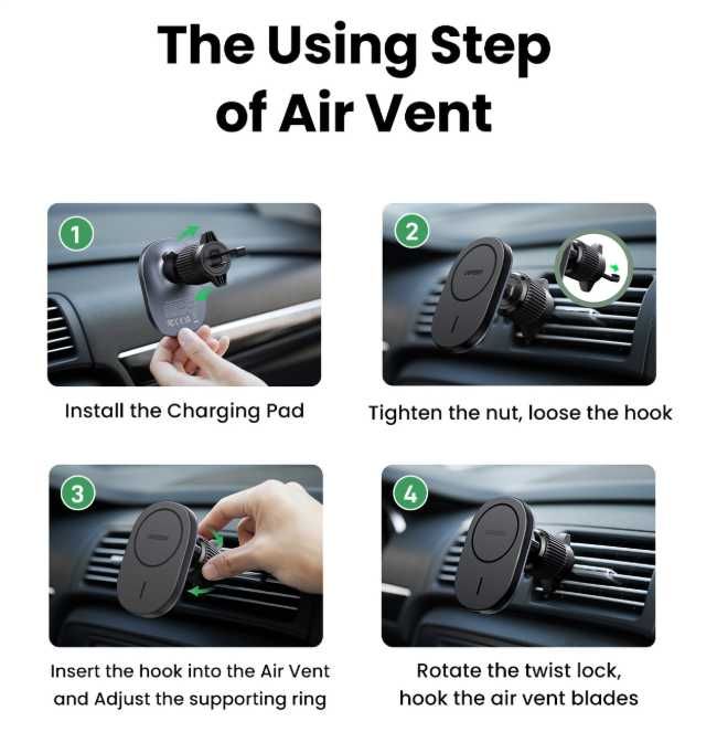 Ugreen Bezprzewodowa ładowarka uchwyt magnetyczny czarny