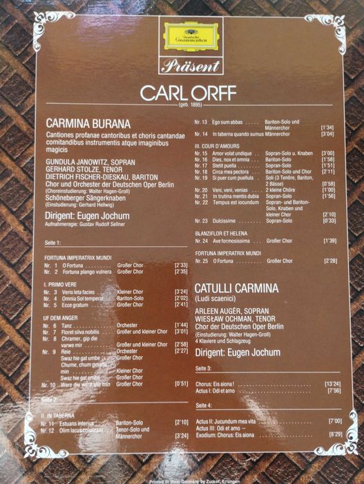 Carmina burana-Catulli carmina. Winyl L.P. Carl Orff.